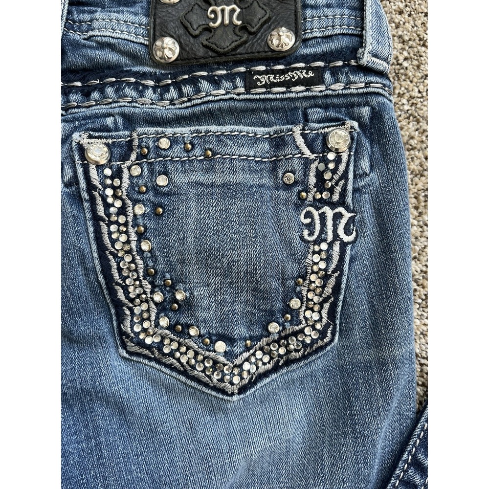 Miss Me Blue Boot Cut Jeans with Silver Accents - Picture 5 of 16